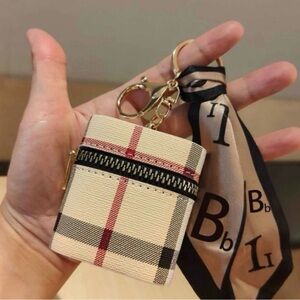 Plaid Zip Keychain Pouch with Scarf Charm